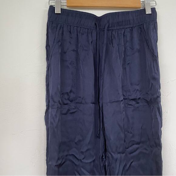 Young Broke & Fabulous Navy Blue Drawstring Waist Satin Jogger Pants Womens S - Picture 2 of 10